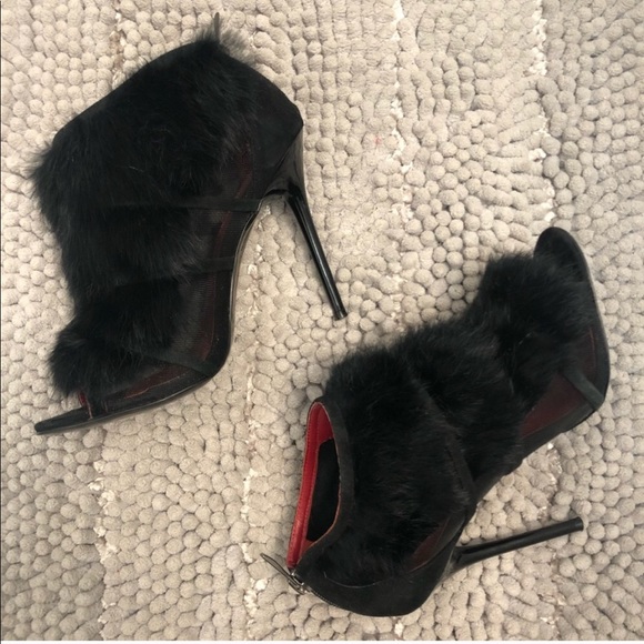 🚚 MOVING SALE Charles Jourdan PARIS real fur ankle heel booties - Picture 7 of 12